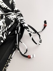 Black/Cream Palm Bandeau Ruched Leg Tummy Control Shaping Swimsuit - Image 7 of 9