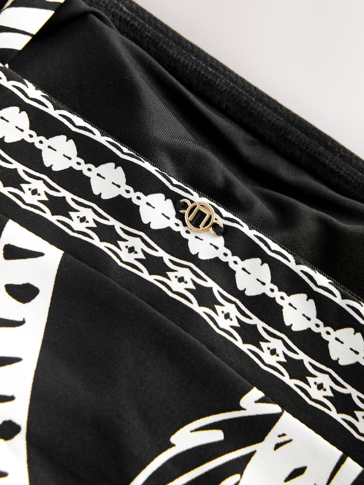 Black/Cream Palm Bandeau Ruched Leg Tummy Control Shaping Swimsuit - Image 9 of 9