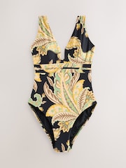 Paisley preto/verde - Roupa de banho para controle de barriga em forma de mergulho - Imagem 1 de 4