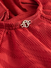 Rust Red Textured Ruched Side Tummy Shaping Control Swimsuit - Image 8 of 8