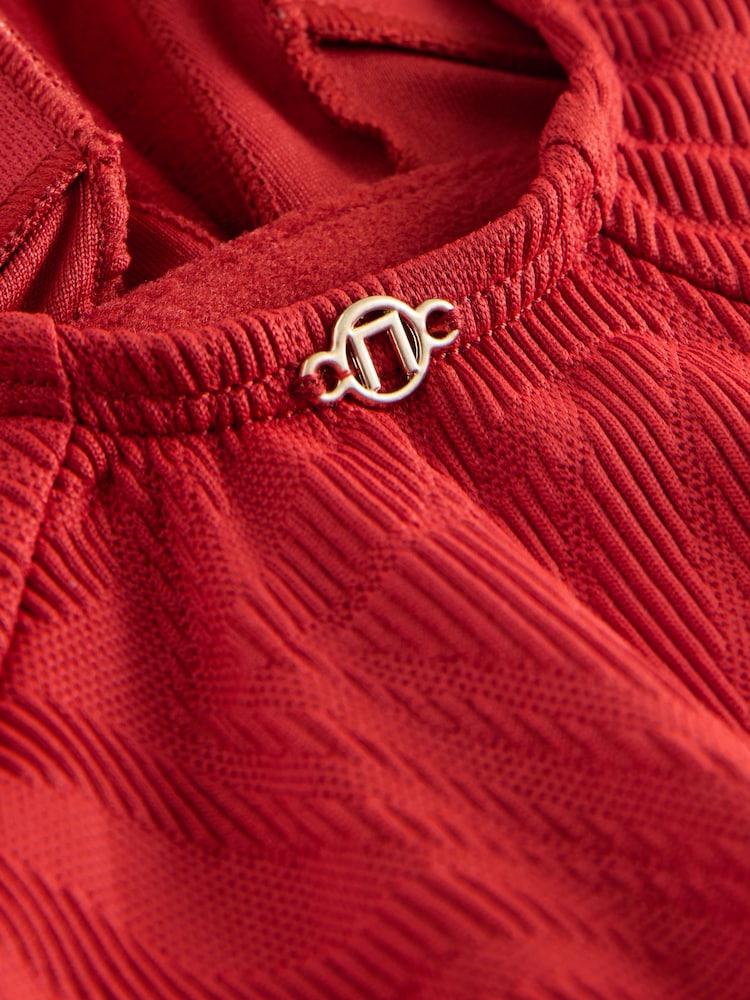 Rust Red Textured Ruched Side Tummy Shaping Control Swimsuit - Image 8 of 8