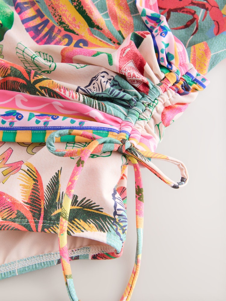 Conversational Print Ruched Side Tummy Shaping Control Swimsuit - Image 2 of 5 Conversational Print Ruched Side Tummy Shaping Control Swimsuit - Image 2 of 5