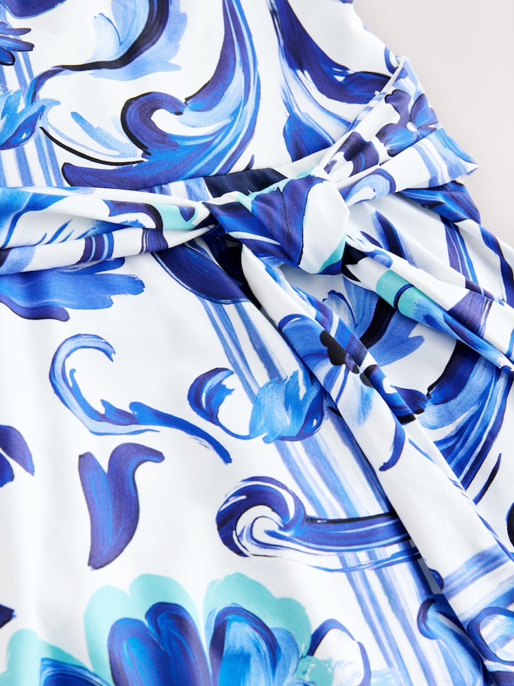 Buy White/Blue Porcelain Shaping Tummy Control Skirted Swim Dress from Next  USA
