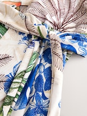 Krémová/tmavomodrý Potisk papoušků - Tvarující plavkové šaty s bříškem a sukní - Obrázek 2 z 4