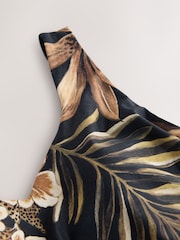 Black Palm Print Shaping Tummy Control Skirted Swim Dress - Image 6 of 7