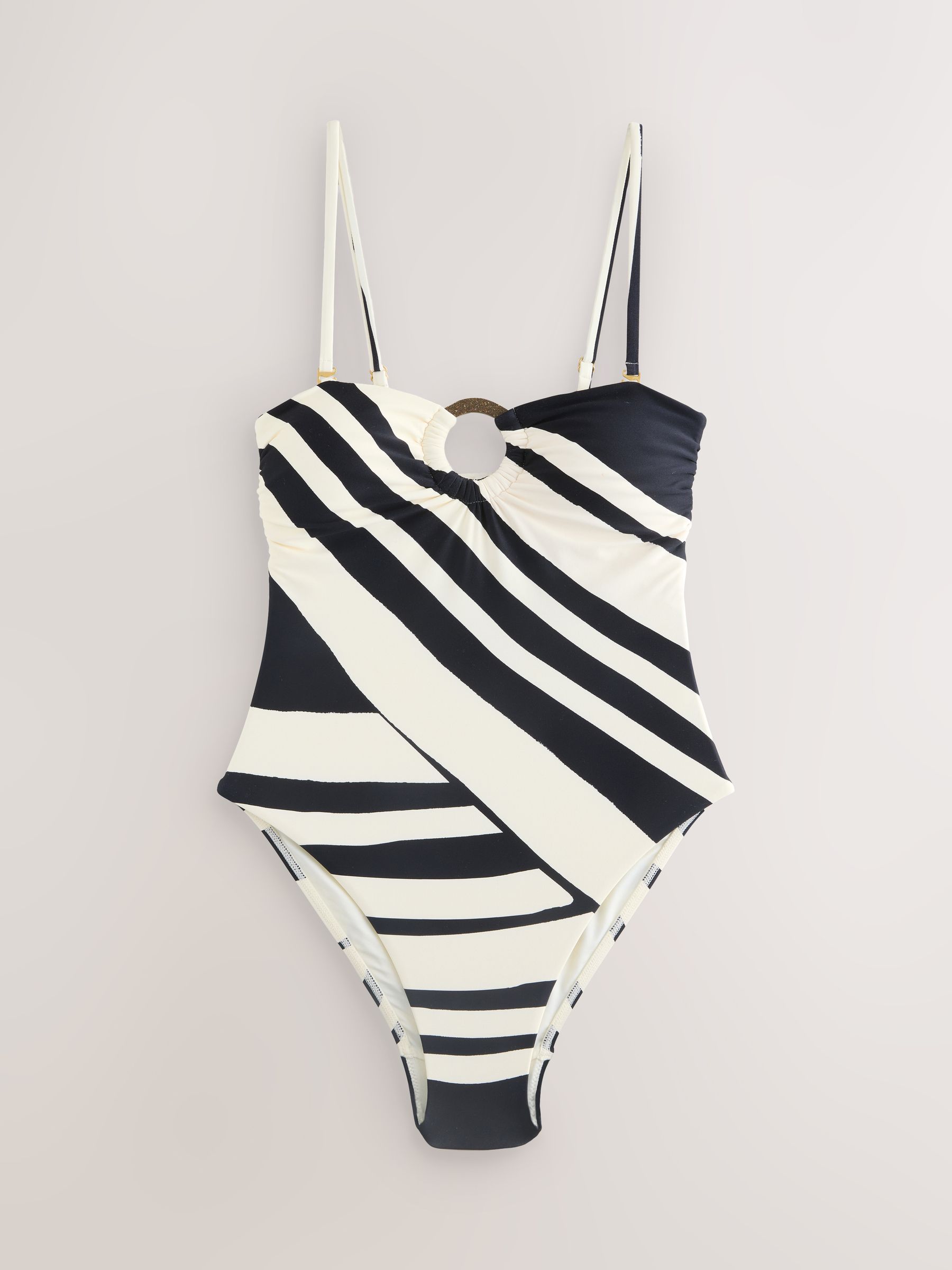 Buy Cream/Black Stripe Hardware Tummy Control Bandeau Swimsuit