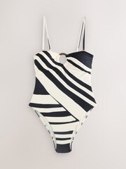 Cream/Black Stripe Hardware Tummy Control Bandeau Swimsuit - Image 6 of 9