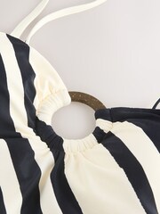 Cream/Black Stripe Hardware Tummy Control Bandeau Swimsuit - Image 9 of 9