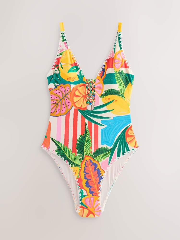 أحمر/أخضر - Macrame Whipstitch Plunge Tummy Control Swimsuit - صورة 1 من 4 أحمر/أخضر - Macrame Whipstitch Plunge Tummy Control Swimsuit - صورة 1 من 4