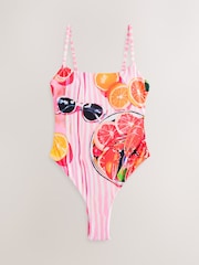 Pink Lobster Tablescape High Leg Tummy Control Scoop Swimsuit - Image 4 of 6