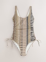 Brown Multi Animal Ruched Tummy Control Scoop Swimsuit - Image 1 of 4