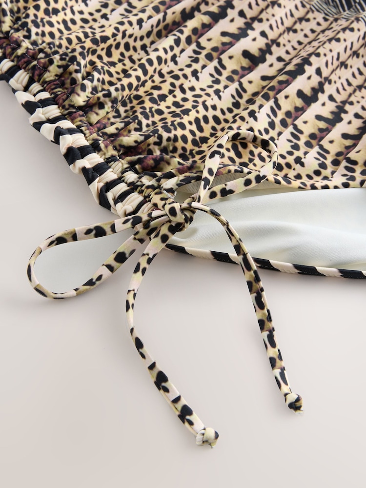 Brown Multi Animal Ruched Tummy Control Scoop Swimsuit - Image 2 of 4