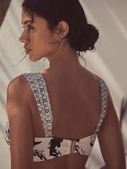 Black/Cream Palm Wired Bandeau Bikini Top - Image 5 of 10