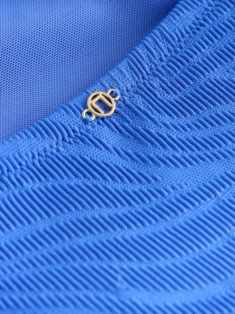 Cornflower Blue Textured High Neck Tummy Control Swimsuit - Image 10 of 10