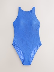 Cornflower Blue Textured High Neck Tummy Control Swimsuit - Image 7 of 10