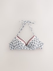 Cream/Pink Woodblock Padded Wired Plunge Bikini Top - Image 7 of 9