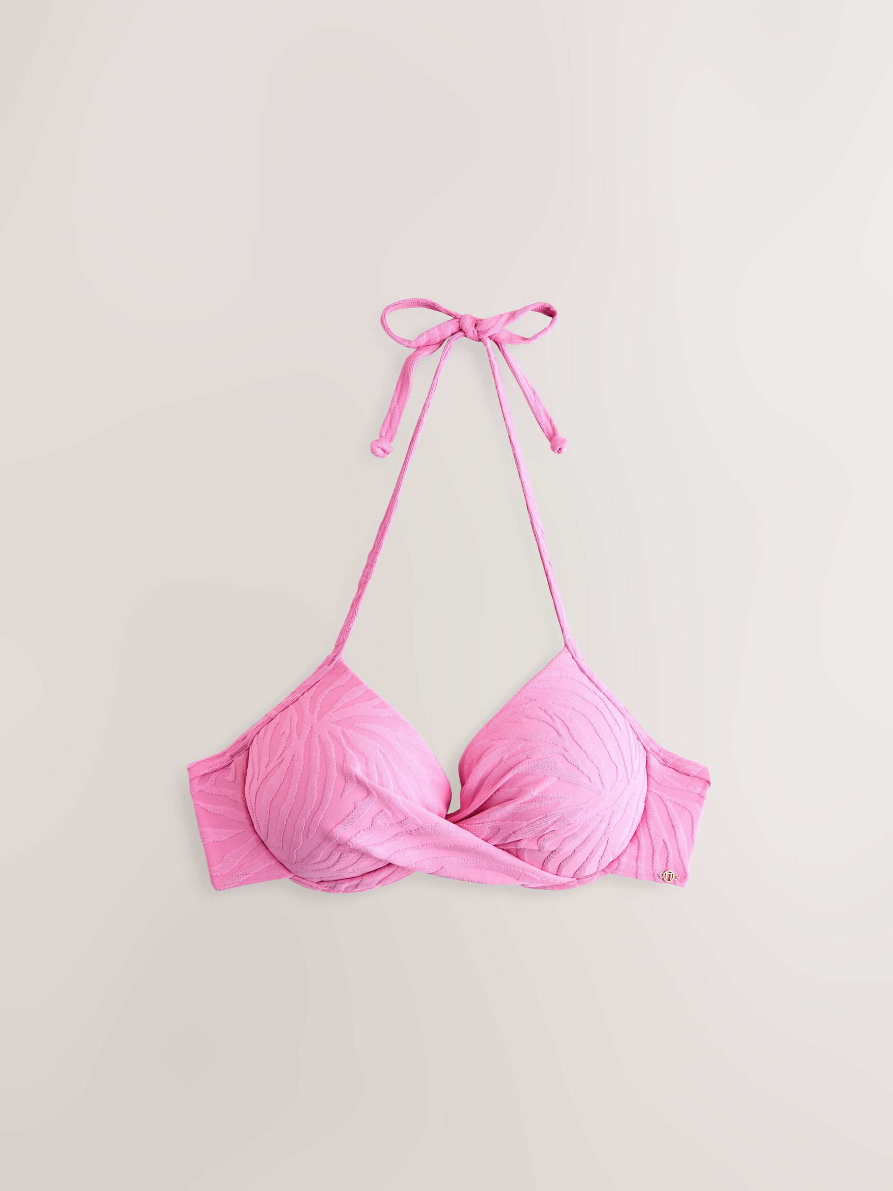 ブリ-フイング Buy Pink Zebra Textured Padded Wired Plunge Bikini Top from Next