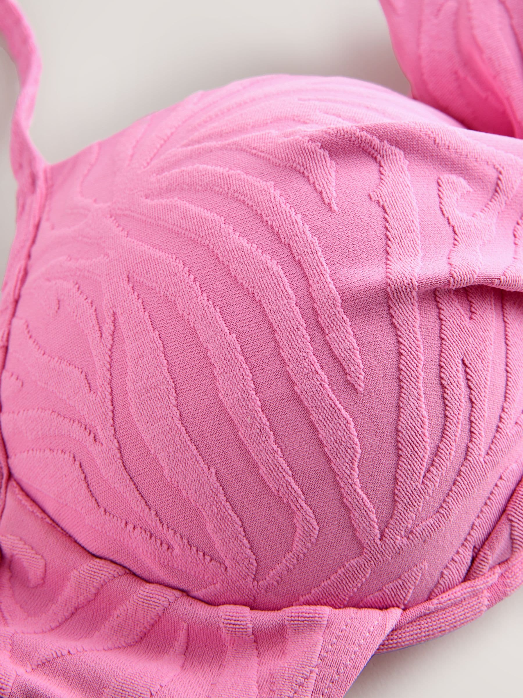 ブリ-フイング Buy Pink Zebra Textured Padded Wired Plunge Bikini Top from Next