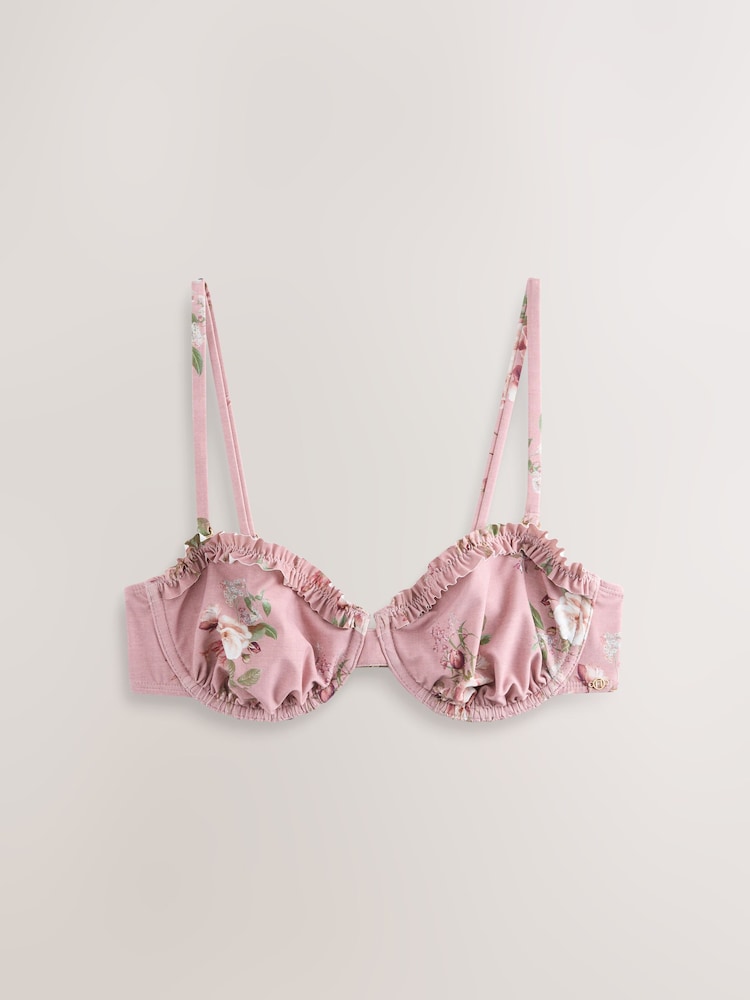 Mauve Lilac Floral Non Padded Underwired Bikini Top - Image 1 of 4