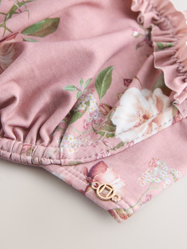 Mauve Lilac Floral Non Padded Underwired Bikini Top - Image 2 of 4