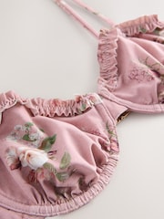 Mauve Lilac Floral Non Padded Underwired Bikini Top - Image 4 of 4