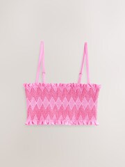 Pink Contrast Stitch Shirred Bandeau Bikini Top - Image 6 of 9