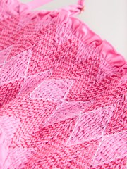 Pink Contrast Stitch Shirred Bandeau Bikini Top - Image 7 of 9