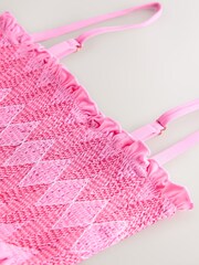 Pink Contrast Stitch Shirred Bandeau Bikini Top - Image 8 of 9