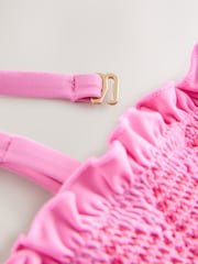 Pink Contrast Stitch Shirred Bandeau Bikini Top - Image 9 of 9