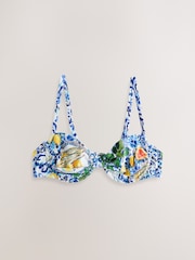 Blue/Ecru Floral Non Padded Wired Bikini Top - Image 1 of 4