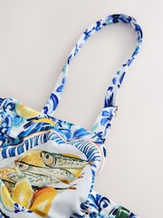 Blue/Ecru Floral Non Padded Wired Bikini Top - Image 2 of 4