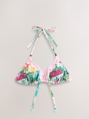 Pink/Blue Tropical Beaded Embellished Triangle Bikini Top - Image 7 of 9