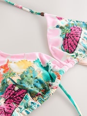 Pink/Blue Tropical Beaded Embellished Triangle Bikini Top - Image 8 of 9