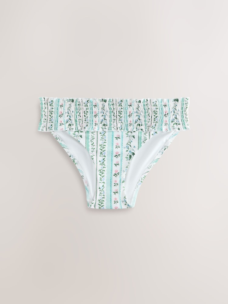 블루/에크루 플로럴 - 셔링 하이 레그 비키니 하의 - 3의 이미지 1