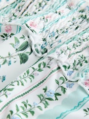 블루/에크루 플로럴 - 셔링 하이 레그 비키니 하의 - 3의 이미지 2