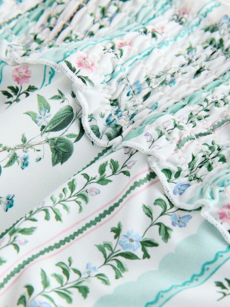 Blue/Ecru Floral Shirred High Leg Bikini Bottoms - Image 8 of 8 Blue/Ecru Floral Shirred High Leg Bikini Bottoms - Image 8 of 8