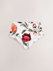 White/Red Floral High Waist Bikini Bottoms - Image 4 of 6
