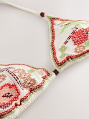 Cream Cherry Crosshatch Embroidered Triangle Bikini Top - Image 2 of 3