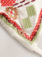 Cream Cherry Crosshatch Embroidered Triangle Bikini Top - Image 8 of 8