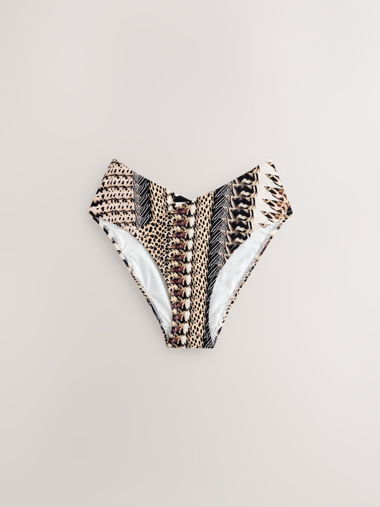 Brown Multi Animal V-Front High Leg Bikini Bottom - Image 1 of 3 Brown Multi Animal V-Front High Leg Bikini Bottom - Image 1 of 3