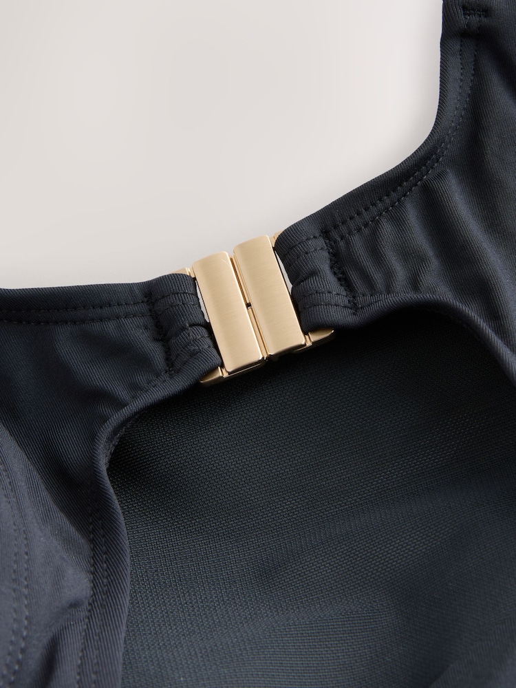 Black Mesh Panel High Neck Tummy Control Swimsuit - Image 3 of 3