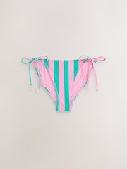 Pink/Green Stripe Tie Side Bikini Bottoms - Image 6 of 9