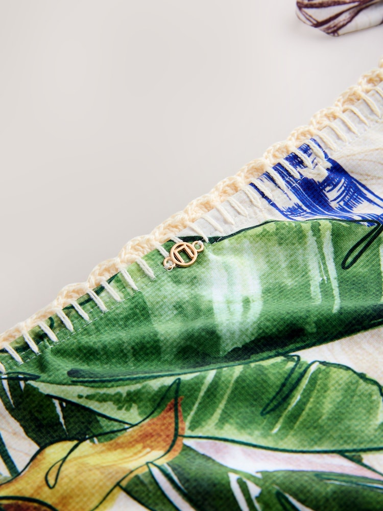 Cream/Navy Parrot Print Tie Side Bikini Bottoms - Image 2 of 3