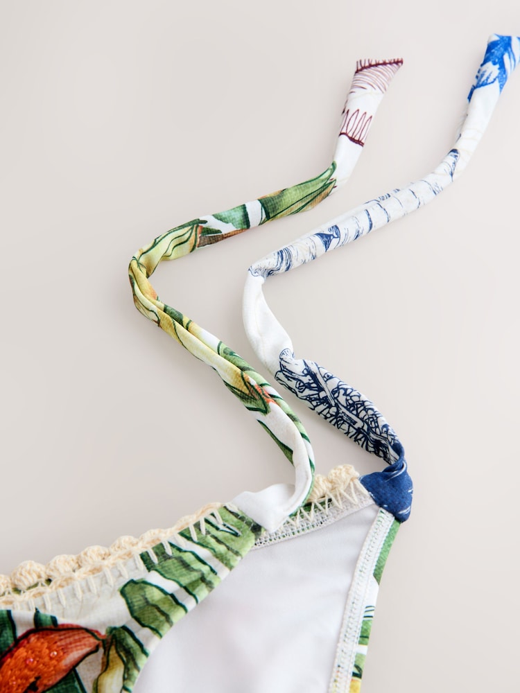 Krem boja/mornarski Print papagaja - Kravata Side Bikini Bottoms - Slika 8 od 8