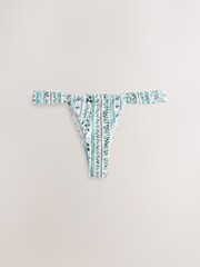 Blue/Ecru Floral Tanga Bikini Bottoms - Image 1 of 3