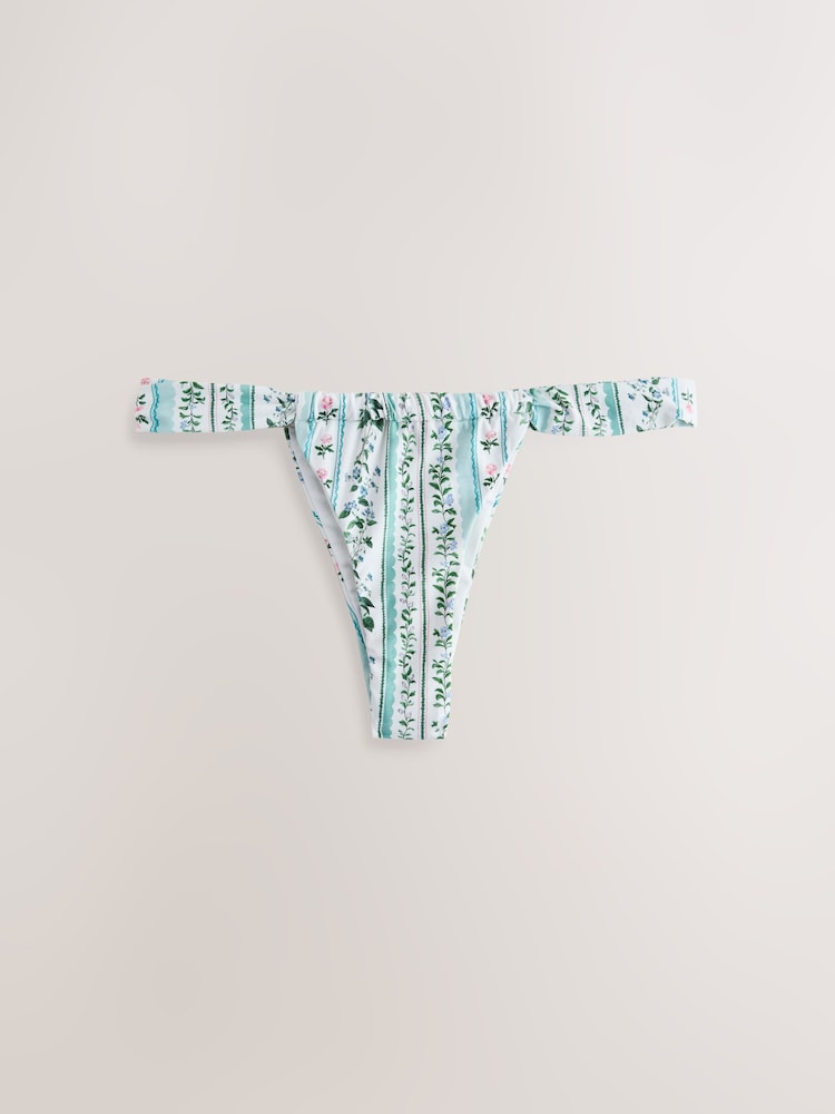 Blue/Ecru Floral Tanga Bikini Bottoms - Image 1 of 3