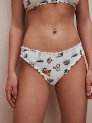 White Conversational Broderie Brazilian High Leg Bikini Bottoms - Image 1 of 8