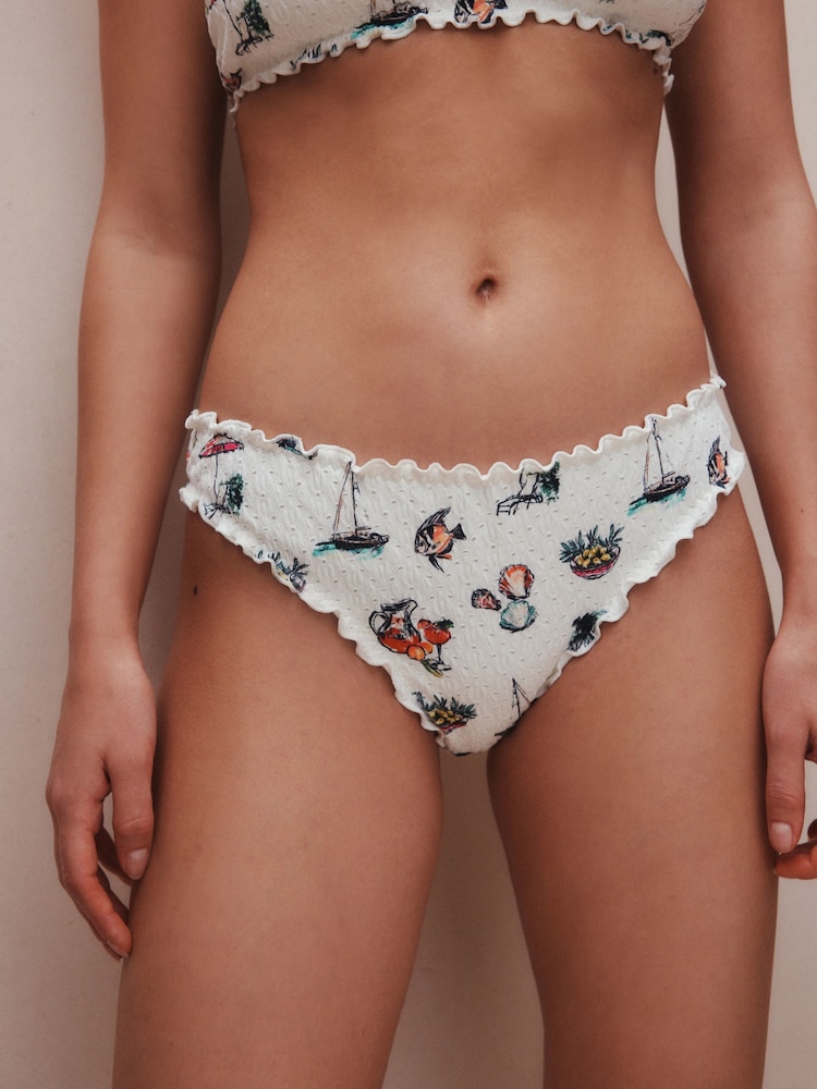 White Conversational Broderie Brazilian High Leg Bikini Bottoms - Image 1 of 8 White Conversational Broderie Brazilian High Leg Bikini Bottoms - Image 1 of 8