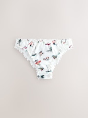 White Conversational Broderie Brazilian High Leg Bikini Bottoms - Image 5 of 8