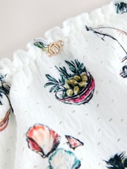 White Conversational Broderie Brazilian High Leg Bikini Bottoms - Image 8 of 8